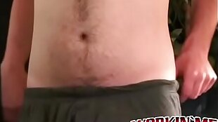 Nerdy amateur jerking his hairy dick and cumshot