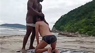 interracial sex in the beach complete in Premium red