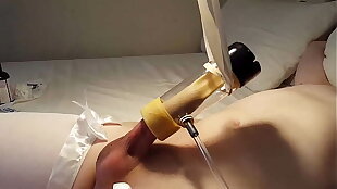 Beloved Teen Femboy is Gently Milked by Milking Machine and Cums Deep Inside Venus Milking Receiver While Wearing Sexy White Thighhigh Stockings